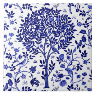 Carreau William Morris Arbre de vie, bleu et blanc de Coba