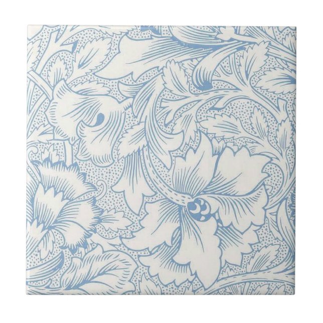 Carreau William Morris, Art Nouveau Elegant Bleu Acanthus (Devant)