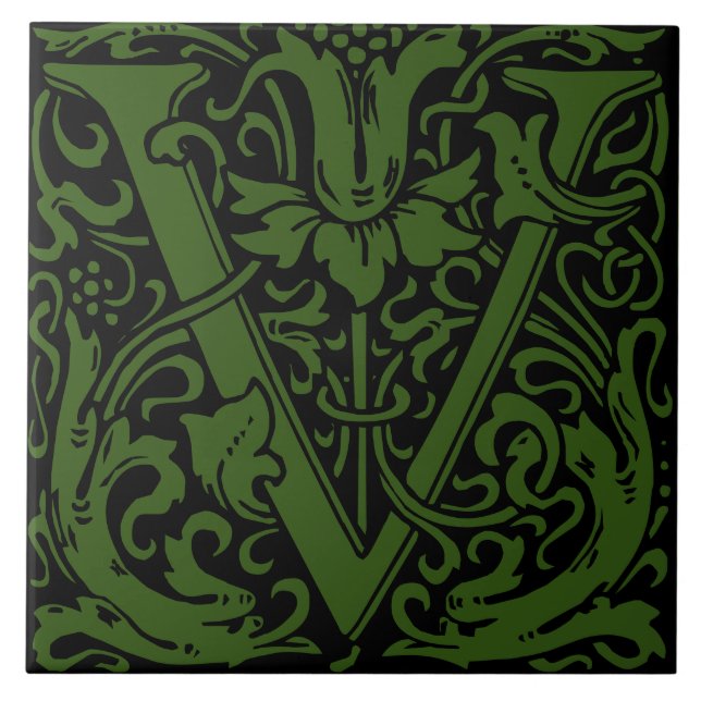 Carreau William Morris Art Nouveau Floral Lettre initiale  (Devant)