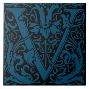 Carreau William Morris Art Nouveau Floral Lettre initiale 