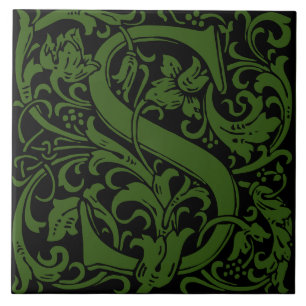 Carreau William Morris Art Nouveau Initial Vignes Lettre S