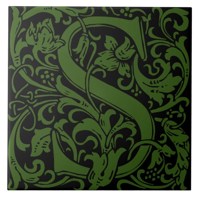 Carreau William Morris Art Nouveau Initial Vignes Lettre S (Devant)