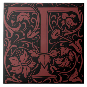 Carreau William Morris Art nouveau Initial Vignes Lettre T