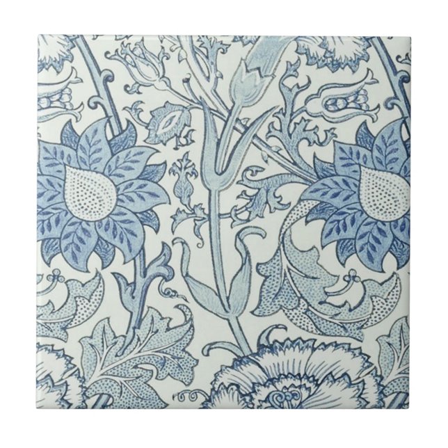 Carreau William Morris Beau motif floral, bleu, rose (Devant)