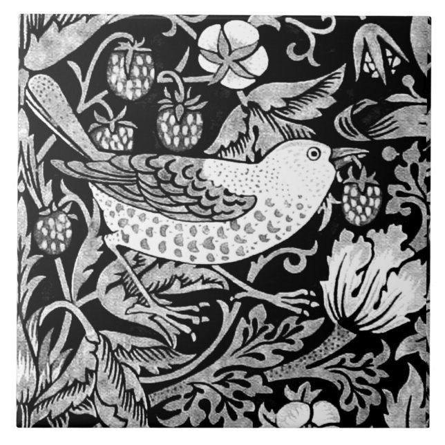 Carreau William Morris Bird & Flower Tile, noir et blanc (Devant)