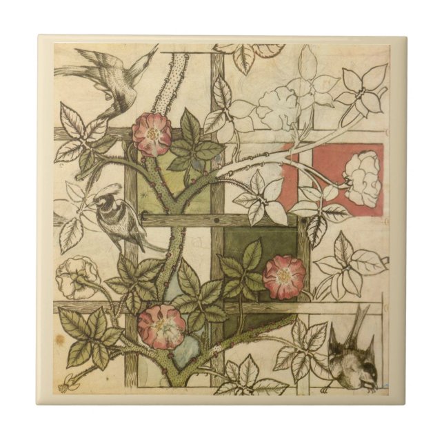 Carreau William * Morris Birds Trellis Vins Olive Beige (Devant)