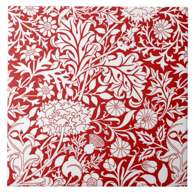 Carreau William Morris 'Cherwell' en rouge et blanc (Devant)