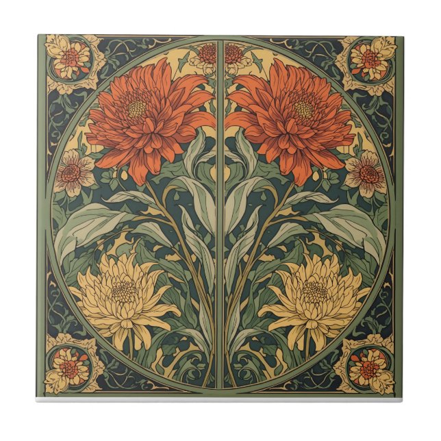 Carreau  William Morris Chrysanthemums Floral Art Nouveau  (Devant)