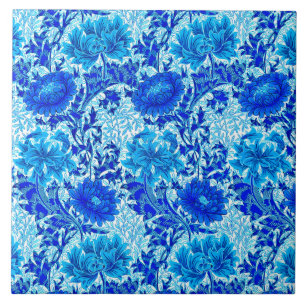 Carreau William Morris Chrysanthemums Nuances de Denim Blu