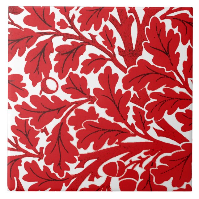 Carreau William Morris Feuilles de chêne, rouge profond et (Devant)