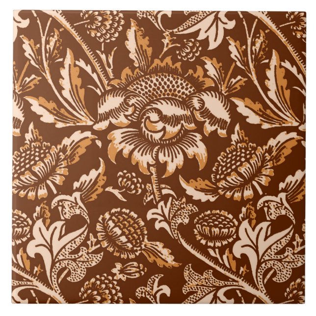 Carreau William Morris Fleurs de soleil, Chocolat Brown &  (Devant)