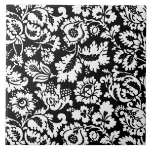 Carreau William Morris Floral Damask, Noir et Blanc
