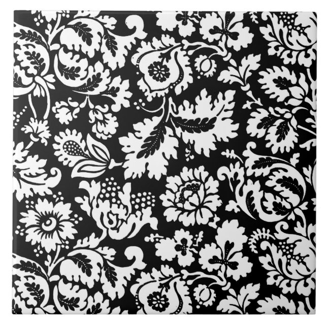 Carreau William Morris Floral Damask, Noir et Blanc (Devant)