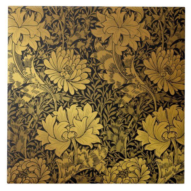 Carreau William Morris Floral Noir Et Or (Devant)