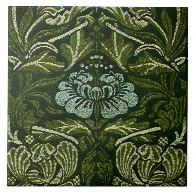 Carreau William Morris Grand Feuille vert & Fleur bleue (Devant)