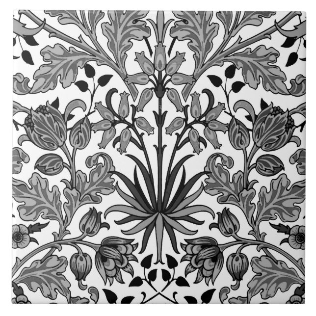 Carreau William Morris Hyacinth Imprimer, gris, noir et bl (Devant)
