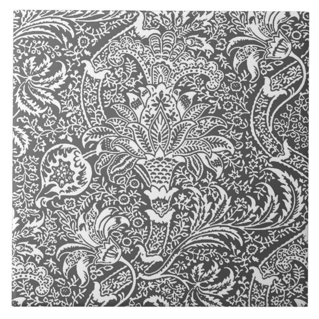 Carreau William Morris Indian, Graphite Grey et White (Devant)