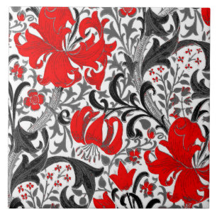 Carreau William Morris Iris et Lily, noir, blanc et rouge