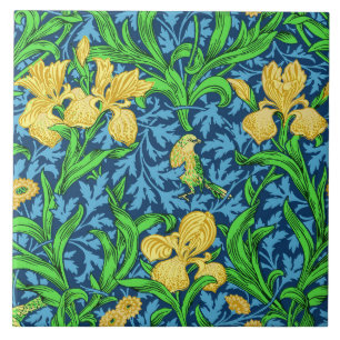 Carreau William Morris Irises, jaune et bleu de cobalt