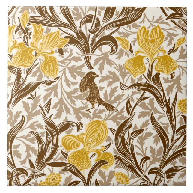 Carreau William Morris Irises, Or de moutarde, Brown et be (Devant)