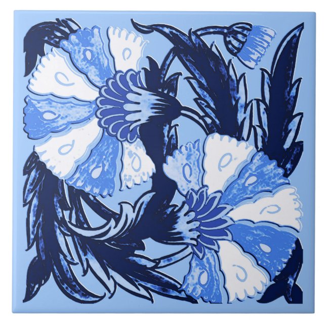 Carreau William Morris Jacobean, Marine et Bleu clair (Devant)