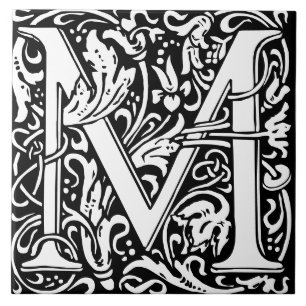 Carreau William Morris Lettre monogramme Art nouveau M