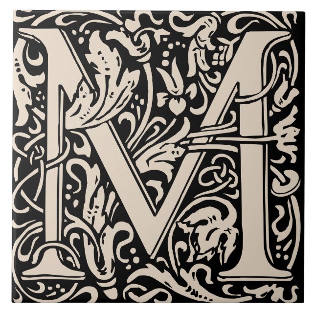Carreau William Morris Lettre monogramme Art nouveau M (Devant)