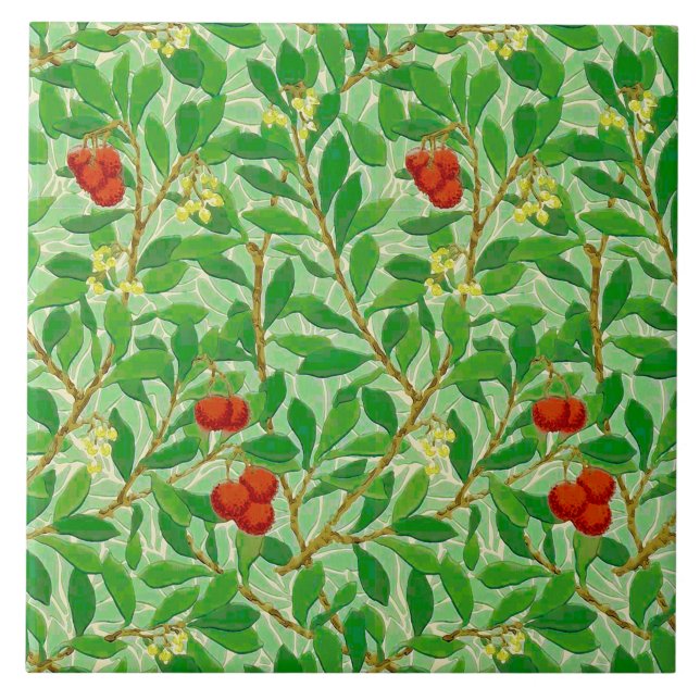 Carreau William Morris Lychee Motif d'arbre, vert clair (Devant)