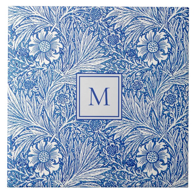 Carreau William Morris Marigold Monogramme bleu (Devant)