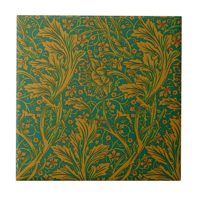 Carreau William Morris Motif Arcadia Floral Vert Doré (Devant)