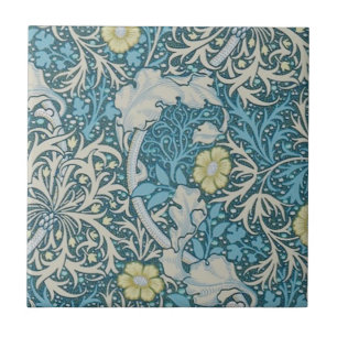 Carreau William Morris, motif Art nouveau, algues, bleu, f