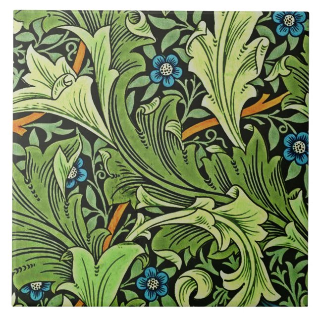 Carreau William Morris Motif Floral Bleu Jaune Vert (Devant)