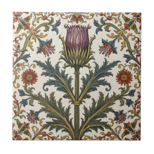 Carreau William Morris motif floral écossais Thistle vinta (Devant)