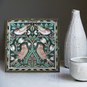 Carreau William Morris Oiseaux et Tulipes Art Nouveau Vert