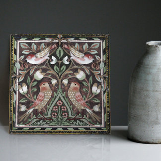 Carreau William Morris Oiseaux Tulipes Terre cuite Art nou