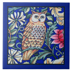 Carreau William Morris Owl Beige et Cobalt Blue Borders