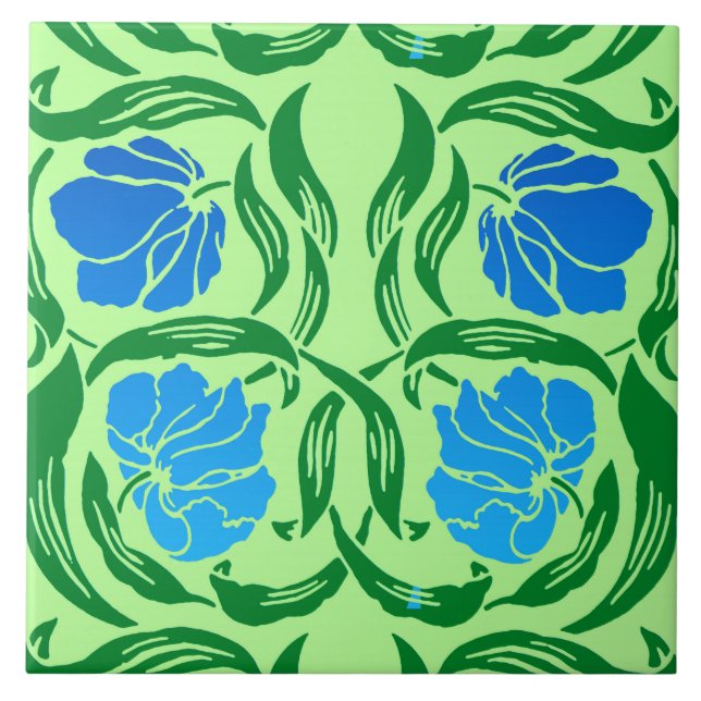 Carreau William Morris Pimpernel, Blue & Lime Green (Devant)