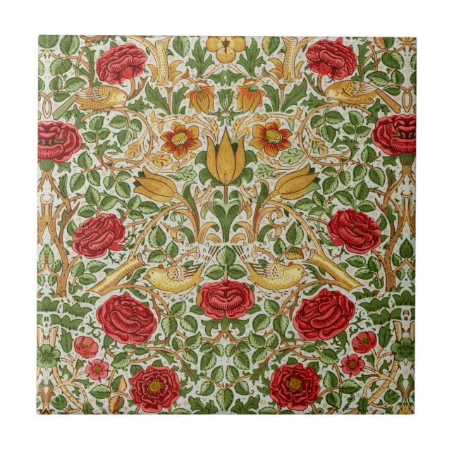 Carreau William Morris Rose & Oiseaux Chintz Rouge (Devant)