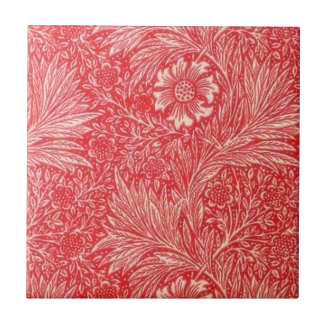 Carreau William Morris, rouge, motif floral, Art nouveau,  (Devant)