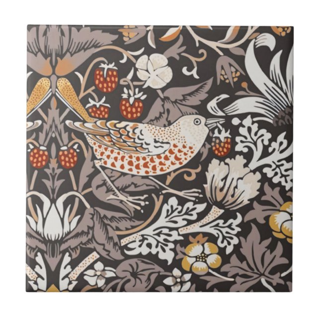 Carreau William Morris Strawberry Thief Charbon de Bois Oc (Devant)