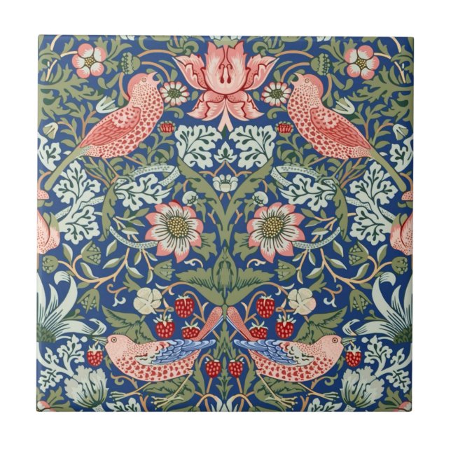 Carreau William Morris Strawberry Thief Corail Marine (Devant)