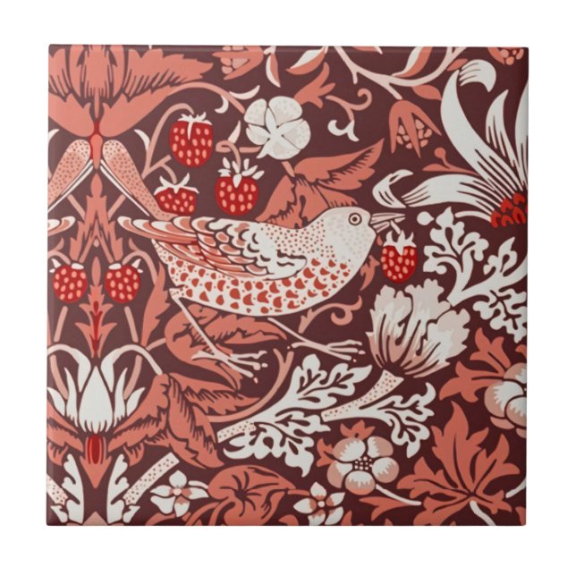 Carreau William Morris Strawberry Thief Oiseau en Terracot (Devant)