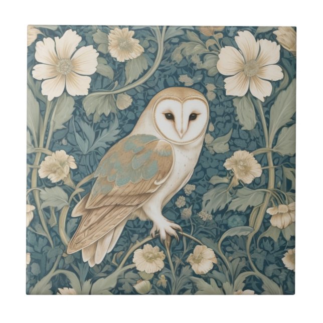 Carreau William Morris style Crème Turquoise droite Barn O (Devant)