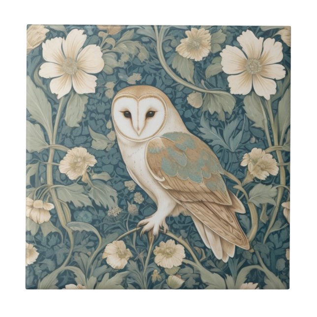 Carreau William Morris style Gauche Crème Turquoise Barne  (Devant)