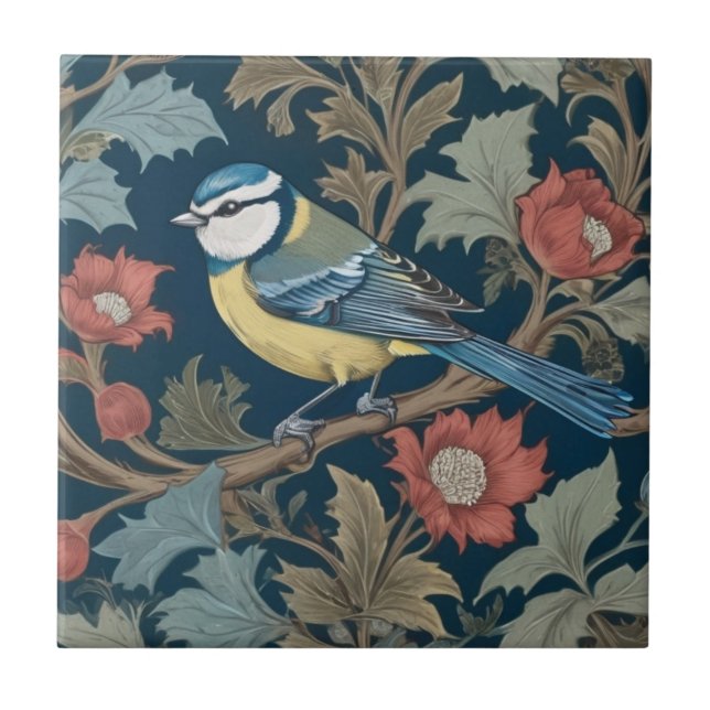 Carreau William Morris style Gauche face à l'oiseau Bleu T (Devant)