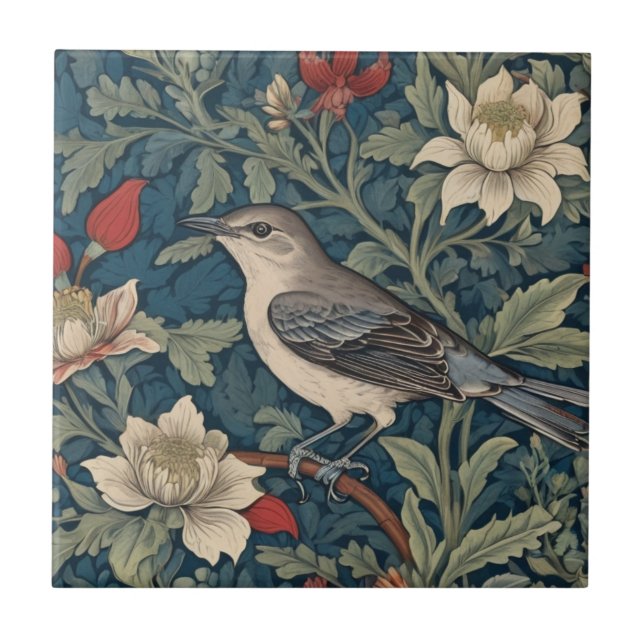 Carreau William Morris style gauche Mockingbird Bird flora (Devant)
