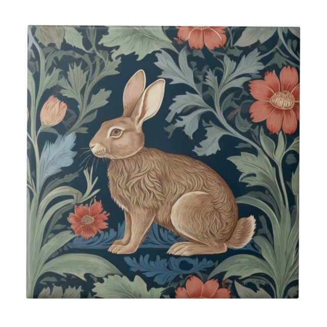 Carreau William Morris style lapin gauche face à floral (Devant)