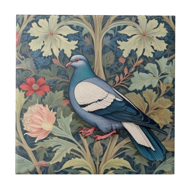 Carreau William Morris style Left Floral Pigeon Bird (Devant)