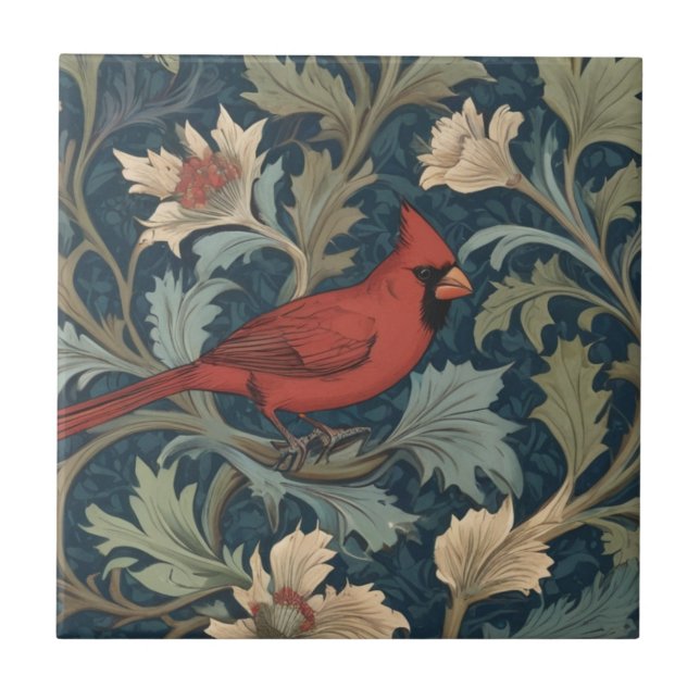 Carreau William Morris style Red Cardinal Bird droite (Devant)