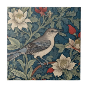 Carreau William Morris style Right Mockingbird Oiseau flor